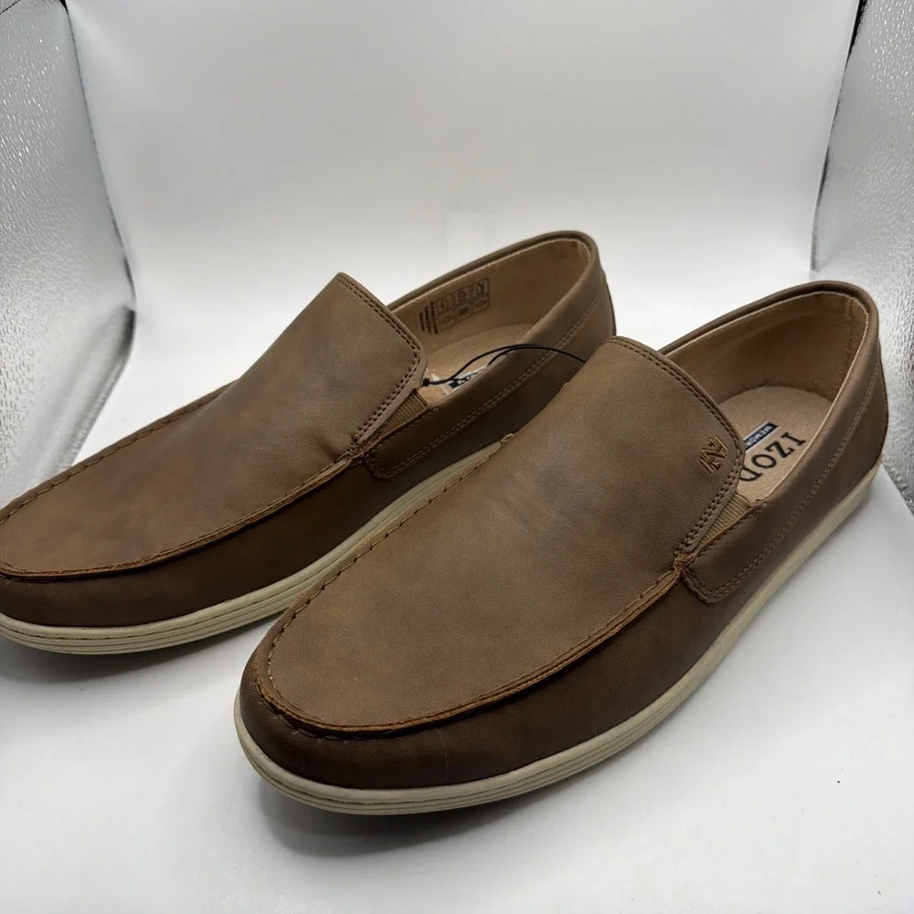 Izod Seapoint Loafers Men's Tan Leather Slip On Memory Foam Casual Mocassin - 12